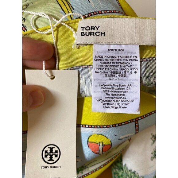 tory burch souvenir silk square scarf acid lemon 36"x36" yellow blue beach ocean - Picture 12 of 13